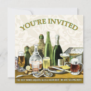 Invitation de fête bière Champagne, huîtres