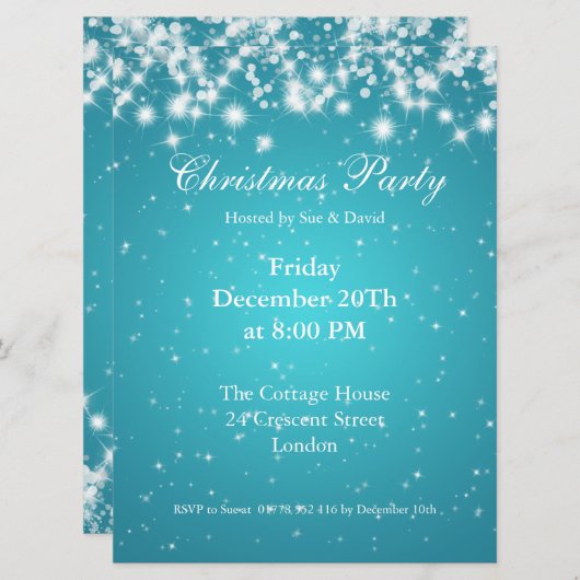 Invitation de fête bleu élégant scintillant person (Devant / Derrière)