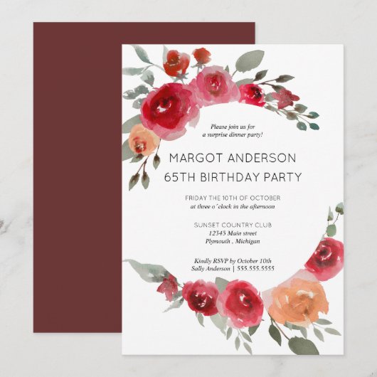 Invitation de fête bohème rustique aquarelle flora (Devant / Derrière)