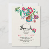 Invitation de fête brunch Fleurs folkloriques roug (Devant)