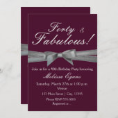 Invitation de fête chic à arc en argent violet vin (Devant / Derrière)