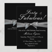 Invitation de fête chic à nœud noir et argent (Devant / Derrière)