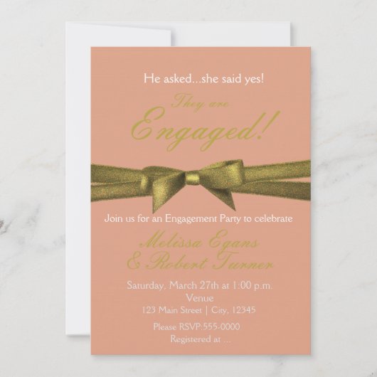 Invitation de fête chic avec ruban de fiançailles (Devant)