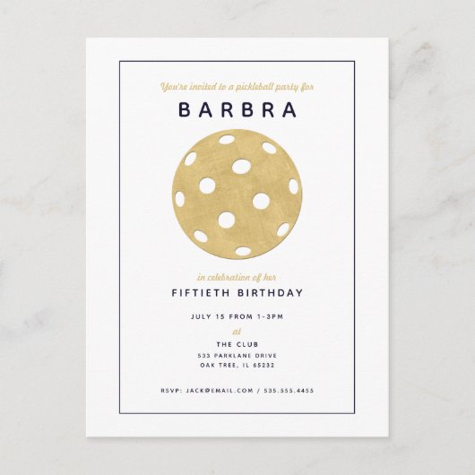 Invitation de fête chic Pickleball Party or Gold B (Devant)