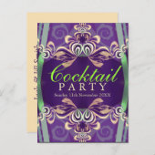 Invitation de fête cocktail verte et violette à mo (Devant / Derrière)