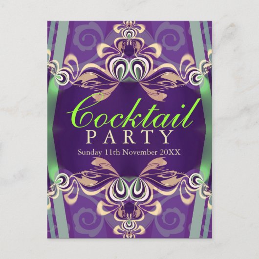Invitation de fête cocktail verte et violette à mo (Devant)