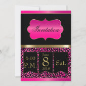 Invitation de fête Cool Rose Chaud et Léopard Noir (Devant)