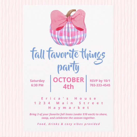 Invitation de fête Coquette Plaid Pumpkin pour les