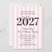 Invitation de fête Coquette Rose Rayée pour la Sai