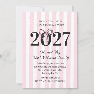 Invitation de fête Coquette Rose Rayée pour la Sai