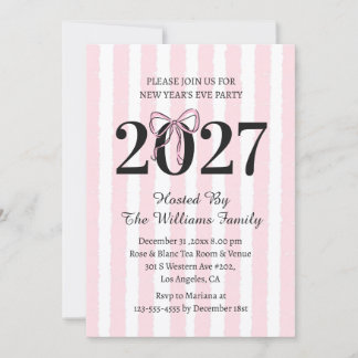 Invitation de fête Coquette Rose Rayée pour la Sai