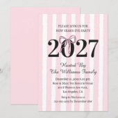 Invitation de fête Coquette Rose Rayée pour la Sai (Devant / Derrière)