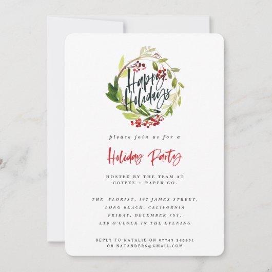 Invitation de fête corporative Happy Holidays. (Devant)