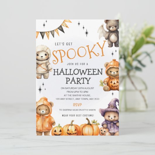 Invitation de fête costumée Halloween avec un ours (Debout devant)