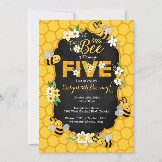 Invitation de fête d'abeille 5e anniversaire - Ann (Devant)