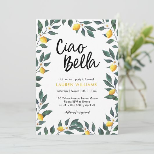 Invitation de fête d'adieu Lemon tree feuilles (Debout devant)
