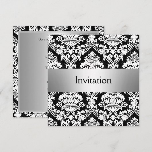 Invitation de fête damassée, carte à conserver (Devant / Derrière)