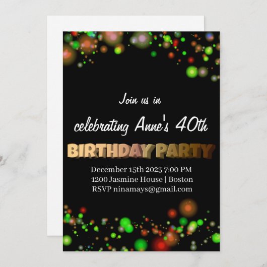 Invitation de fête d'anniversaire (Devant / Derrière)