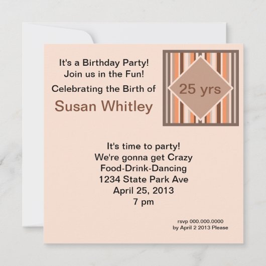 Invitation de fête d'anniversaire (Dos)