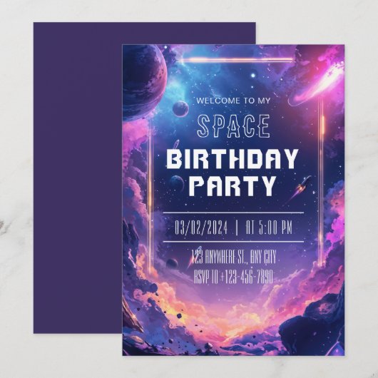 Invitation de fête d'anniversaire (Devant / Derrière)