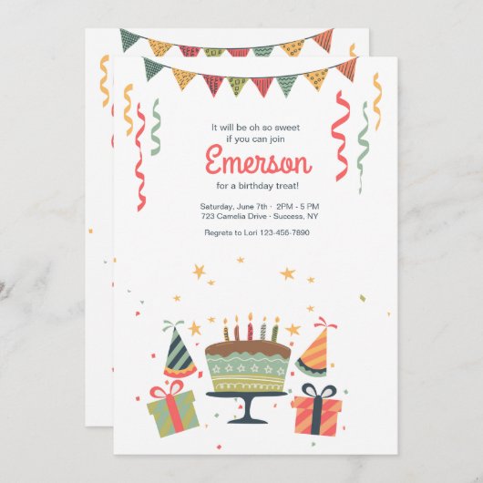 Invitation de fête d'anniversaire (Devant / Derrière)