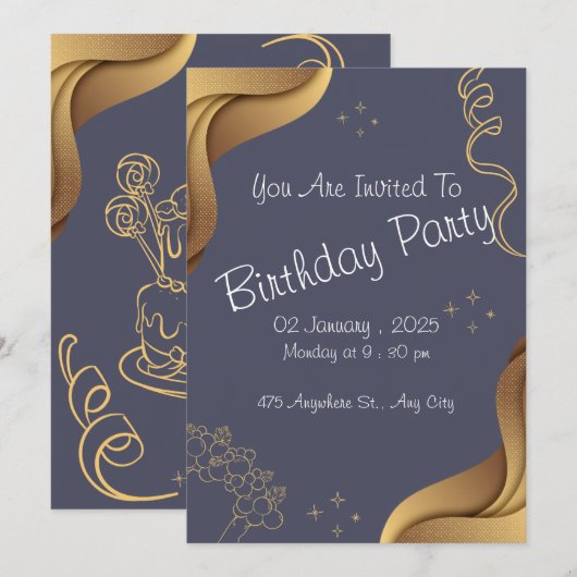 Invitation de fête d'anniversaire (Devant / Derrière)