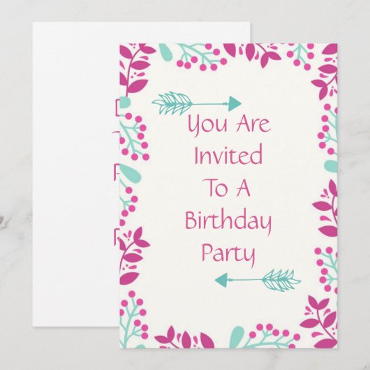 Invitation de fête d'anniversaire (Devant / Derrière)