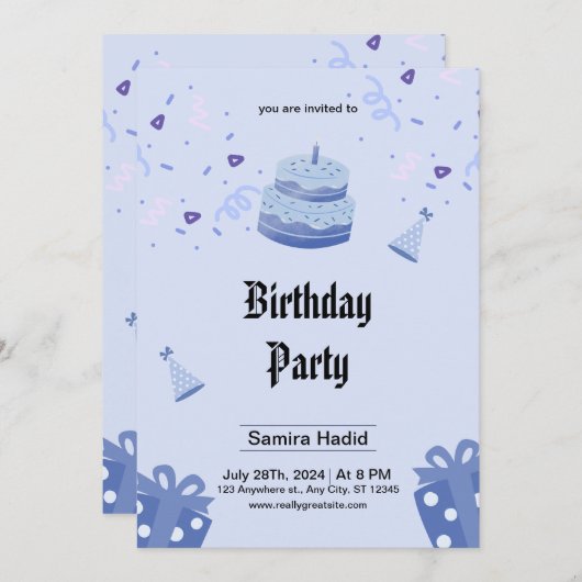Invitation de fête d'anniversaire (Devant / Derrière)