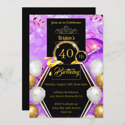 Invitation de fête d'anniversaire (Devant / Derrière)