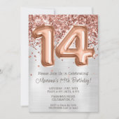 Invitation de fête d'anniversaire 14 ans Rose Gold (Devant)