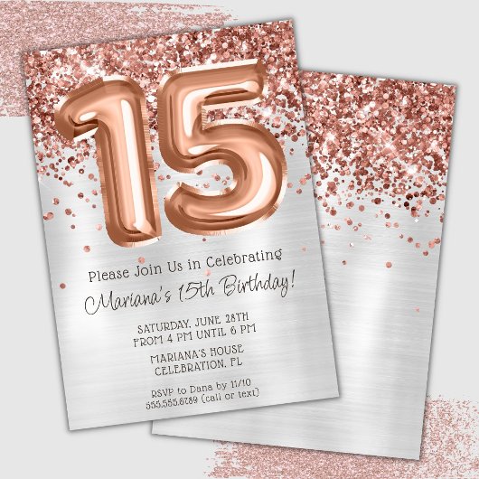 Invitation de fête d'anniversaire 15 ans Rose Gold