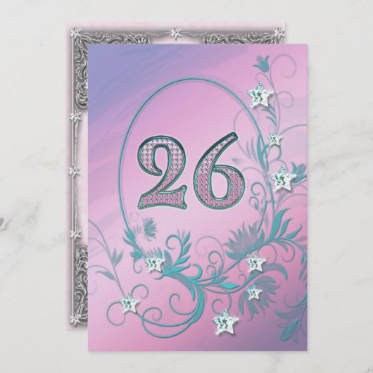 Invitation de fête d'anniversaire 26 années (Devant / Derrière)