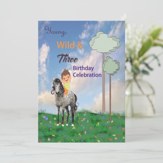 Invitation de fête d'anniversaire 3 ans Garçon (Debout devant)