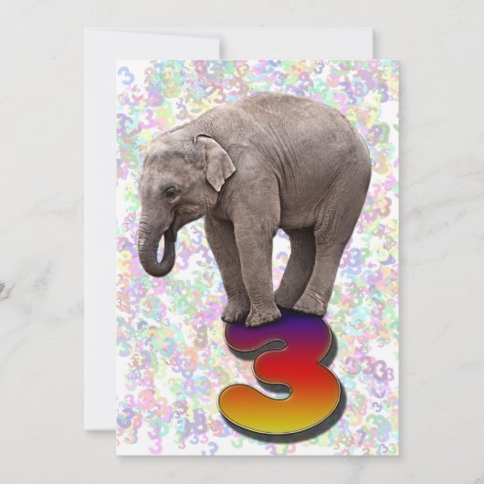 Invitation de fête d'anniversaire 3, avec des élép (Devant)