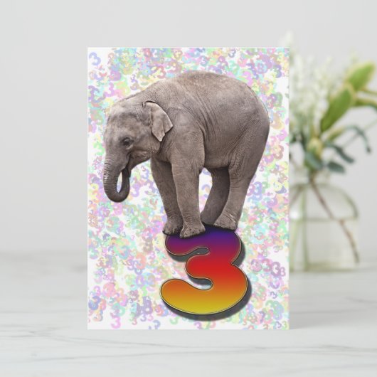 Invitation de fête d'anniversaire 3, avec des élép (Debout devant)