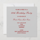Invitation de fête d'anniversaire 40 ans rouge sur (Dos)