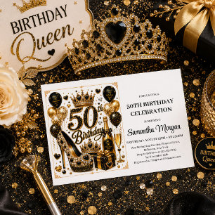 Invitation de fête d'anniversaire 50 ans Luxe Or N