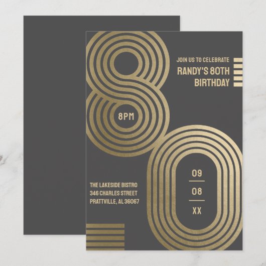 Invitation de fête d'anniversaire 80 ans rétro géo (Devant / Derrière)