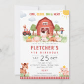 Invitation de fête d'anniversaire à la ferme rouge (Devant)