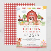 Invitation de fête d'anniversaire à la ferme rouge (Devant / Derrière)