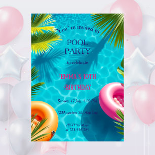 Invitation de fête d'anniversaire à la piscine cap