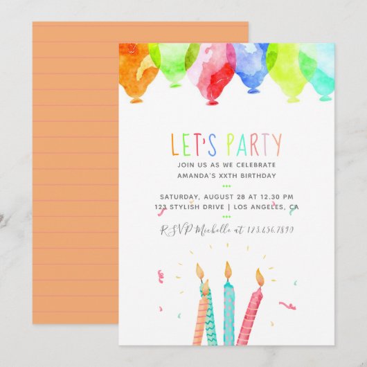 Invitation de fête d'anniversaire à l'aquarelle te (Devant / Derrière)