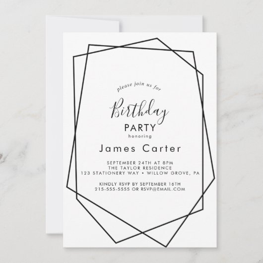 Invitation de fête d'anniversaire à l'écriture mod (Devant)