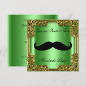 Invitation de fête d'anniversaire à moustache vert (Devant / Derrière)