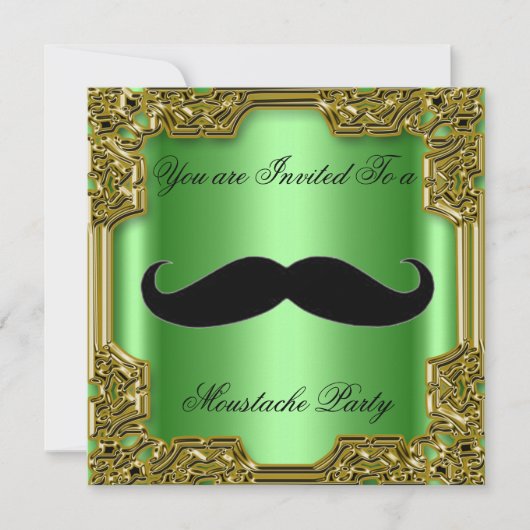 Invitation de fête d'anniversaire à moustache vert (Devant)