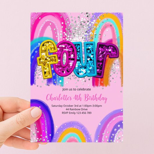 Invitation de fête d'anniversaire à paillettes arc