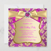 Invitation de fête d'anniversaire à ruban en damas (Devant)