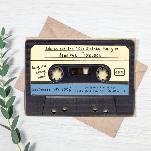 Invitation de fête d'anniversaire à thème cassette