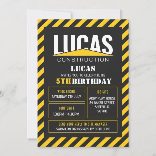 Invitation de fête d'anniversaire à thème de const (Devant)