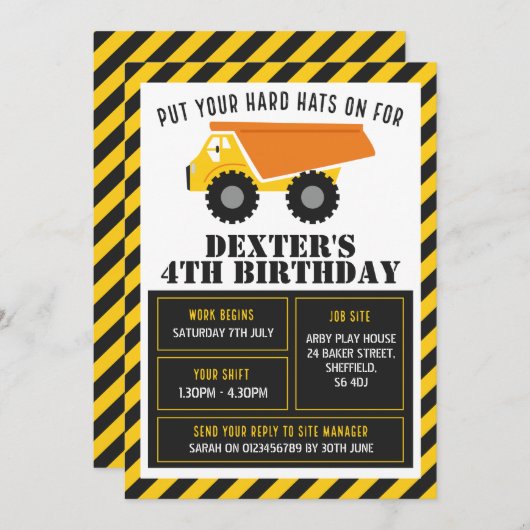 Invitation de fête d'anniversaire à thème de const (Devant / Derrière)